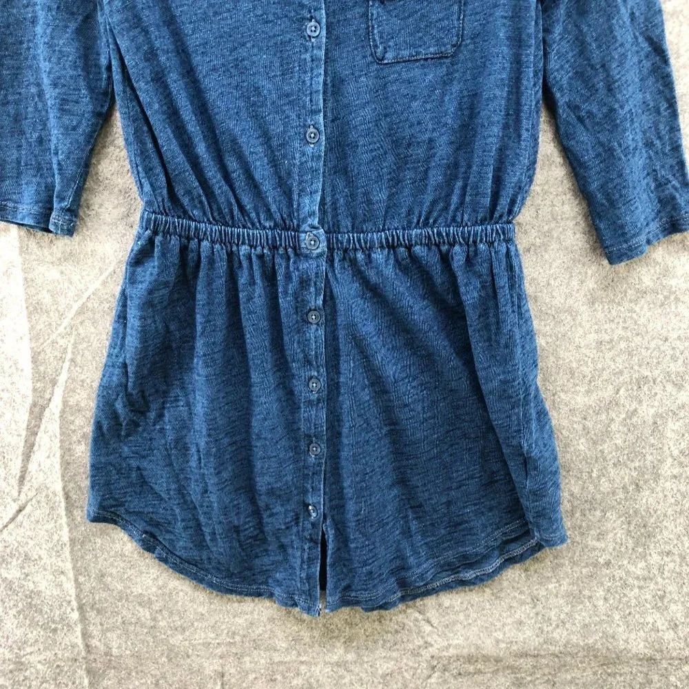 Splendid Girls Size 10 Blue Shirt‎ Dress A-line Cotton 1/2 Sleeve Pocket Front